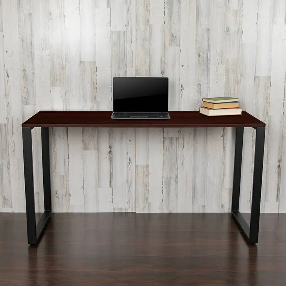 Modern Commercial Grade Desk Industrial Style Computer Desk Sturdy Home Office Desk - 55" Length-Mahogany