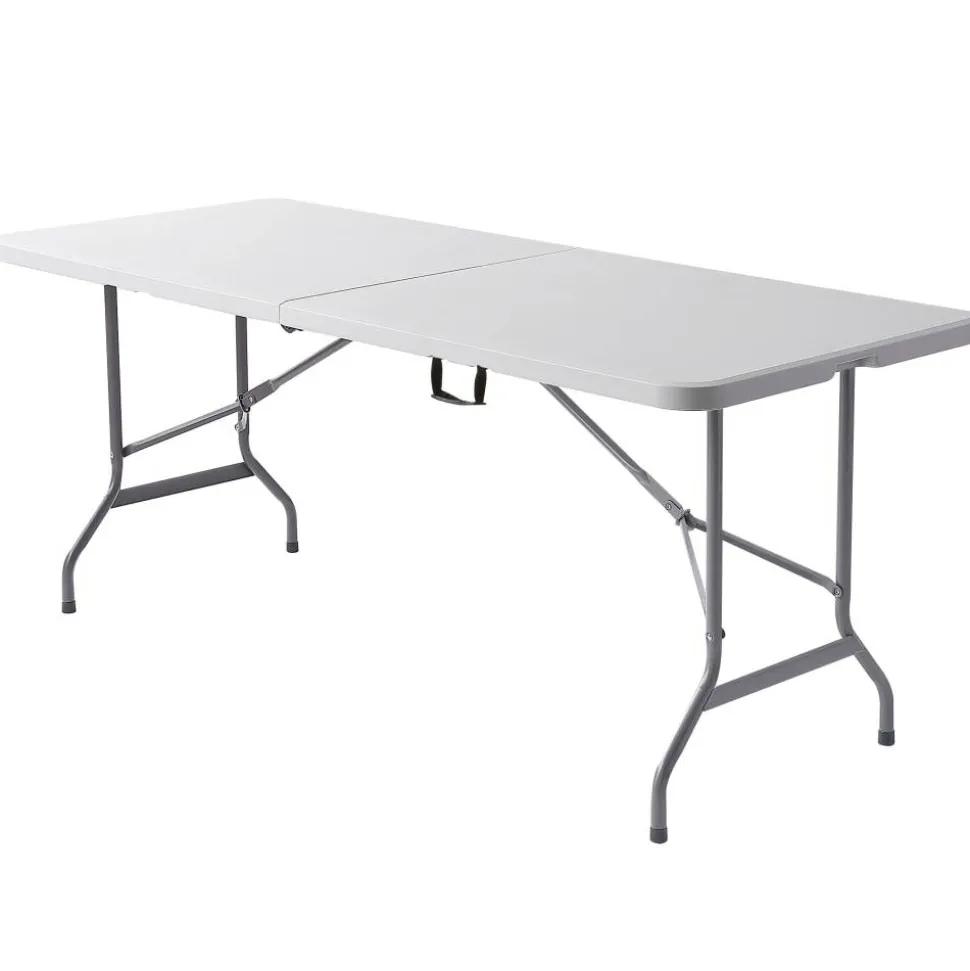 Molded Plastic Top Folding Table with Handles, 29"H x 72"W x 29-1/4"D, Platinum/Charcoal