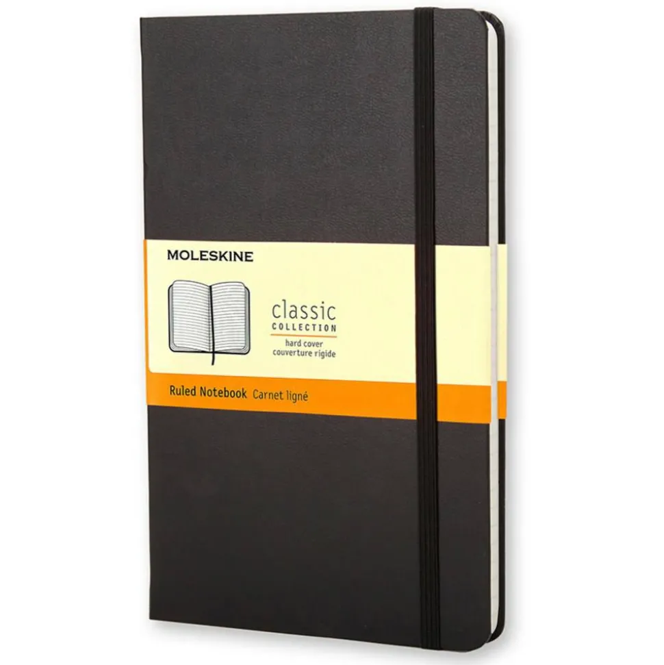Moleskine Classic Hard Cover Notebook, 5” x 8-1/4”, Ruled, 240 Pages, Black