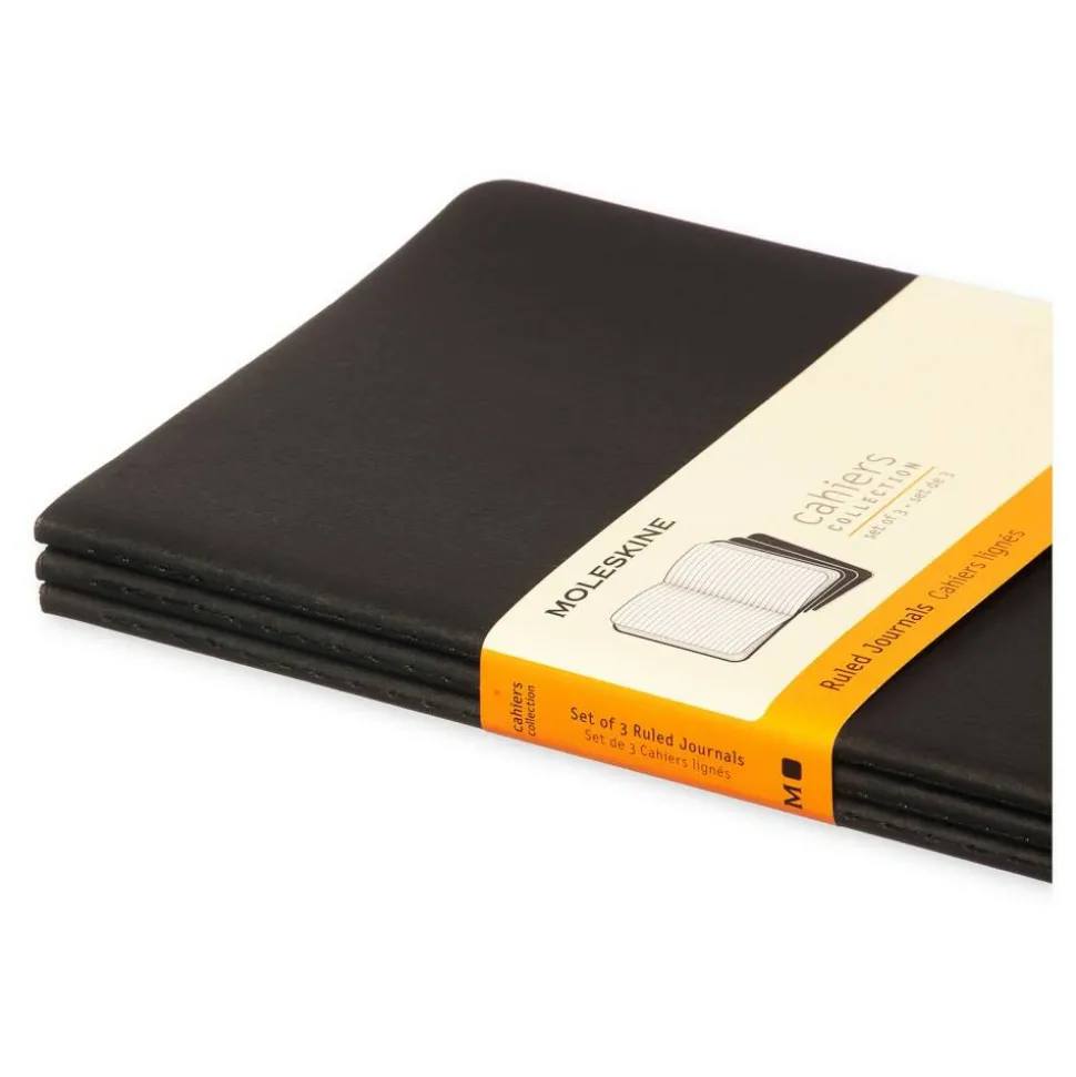 Moleskine Cahier Journals, 5" x 8-1/4", Ruled, 80 Pages, Black, Set Of 3 Journals