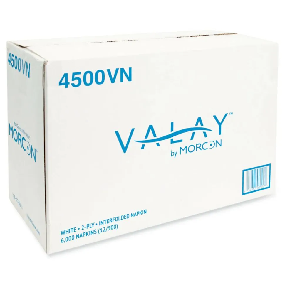 Morcon Tissue Valay Interfolded Napkins, 2-Ply, 6.5 x 8.25, White, 500/Pack, 12 Packs/Carton