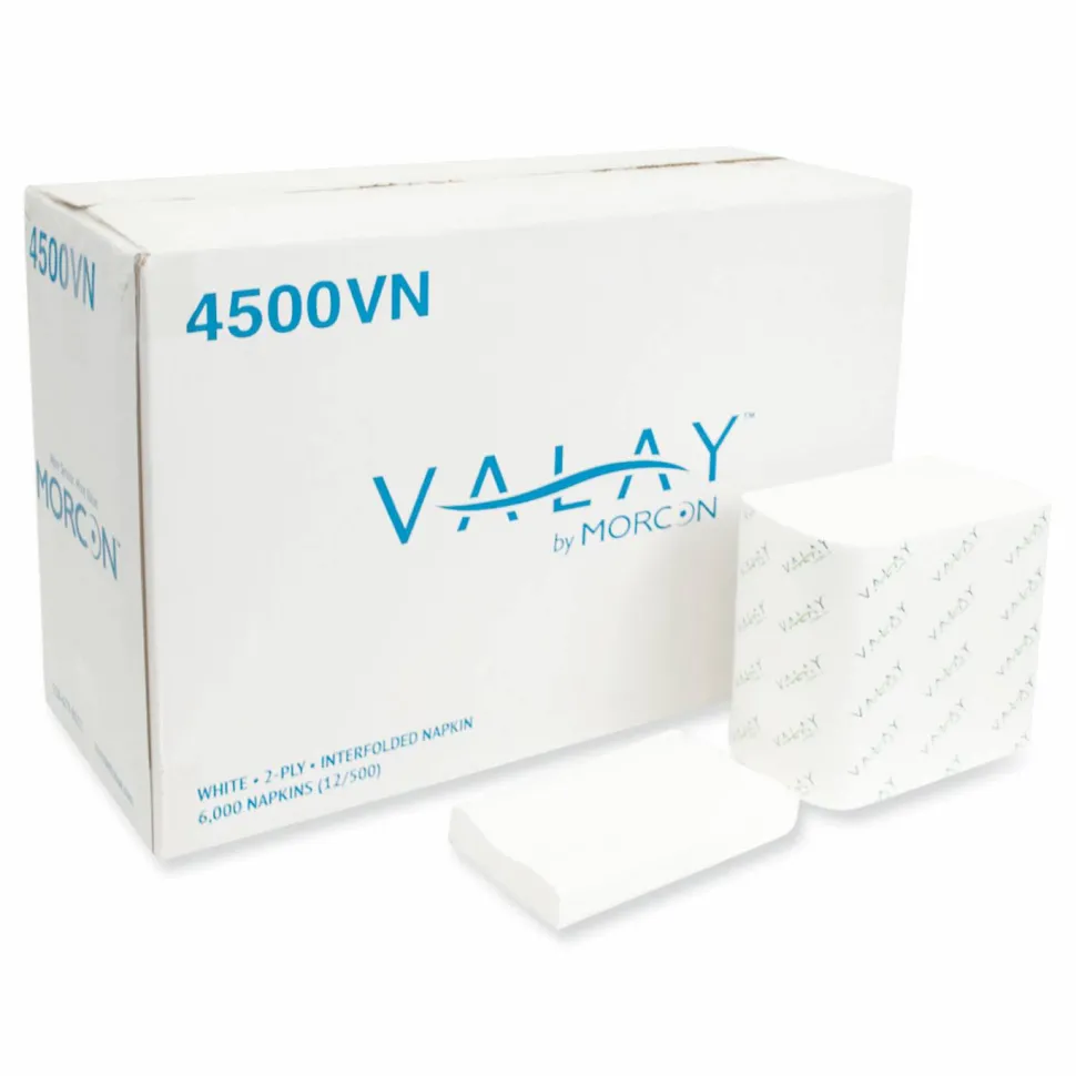 Morcon Tissue Valay Interfolded Napkins, 2-Ply, 6.5 x 8.25, White, 500/Pack, 12 Packs/Carton