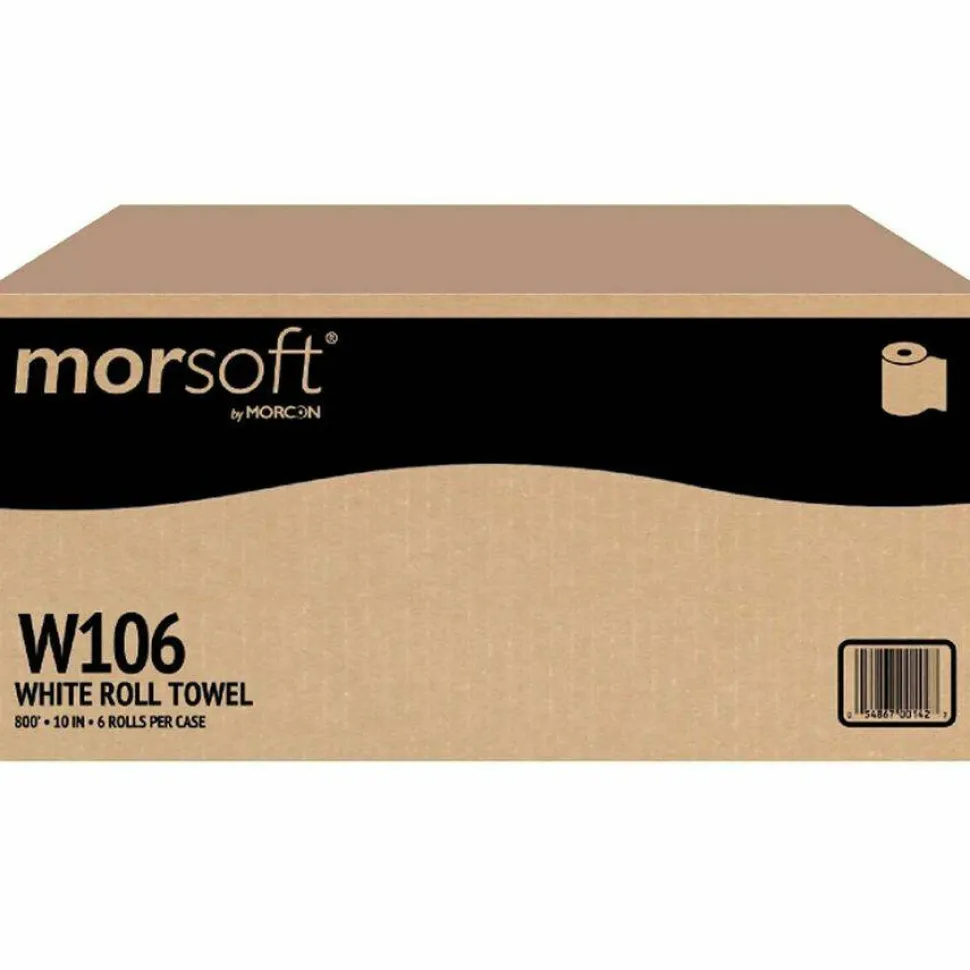 Morcon Tissue 10 Inch Roll Towels, 1-Ply, 10" x 800 ft, White, 6 Rolls/Carton