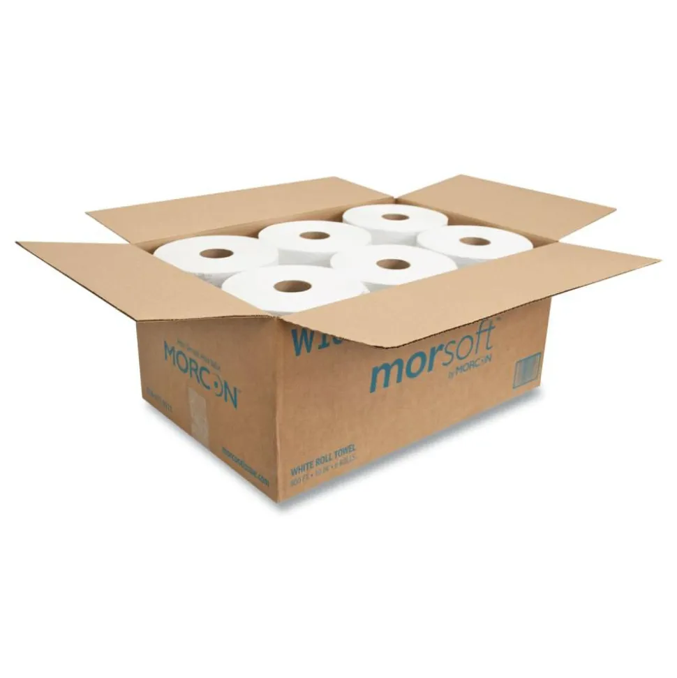 Morcon Tissue 10 Inch Roll Towels, 1-Ply, 10" x 800 ft, White, 6 Rolls/Carton