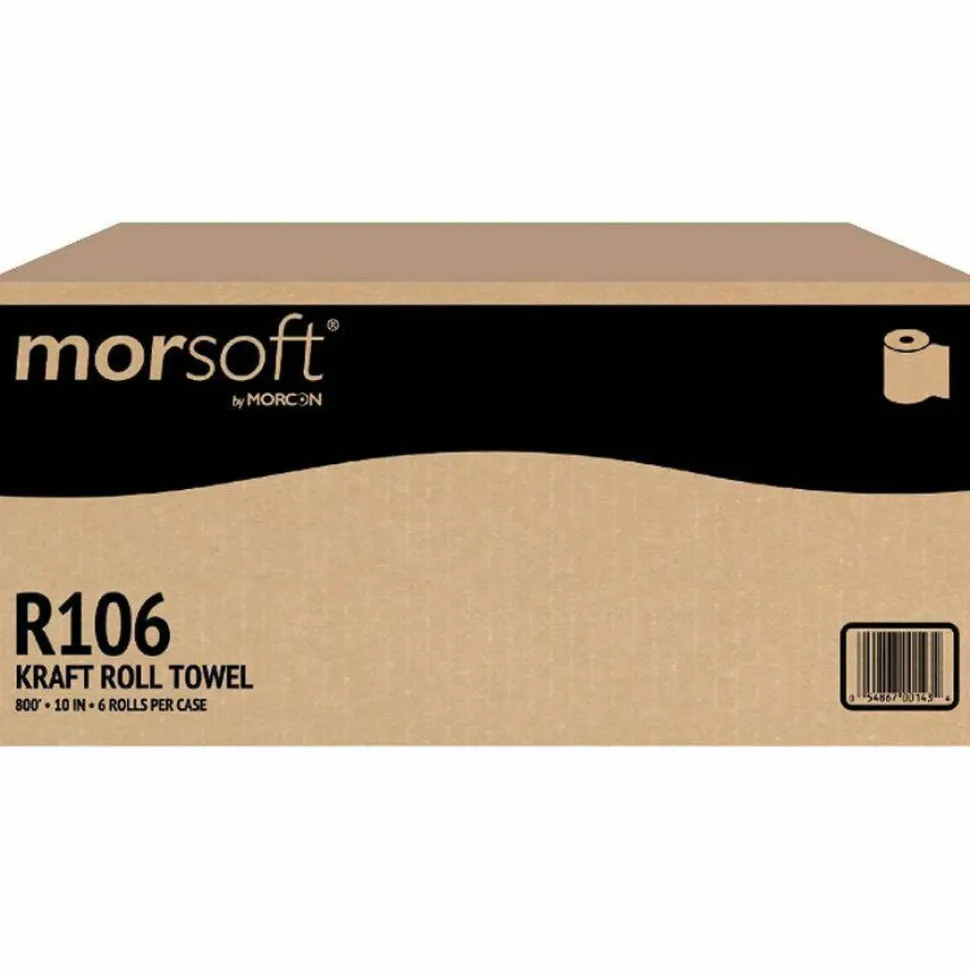 Morcon Tissue 10 Inch Roll Towels, 1-Ply, 10" x 800 ft, Kraft, 6 Rolls/Carton
