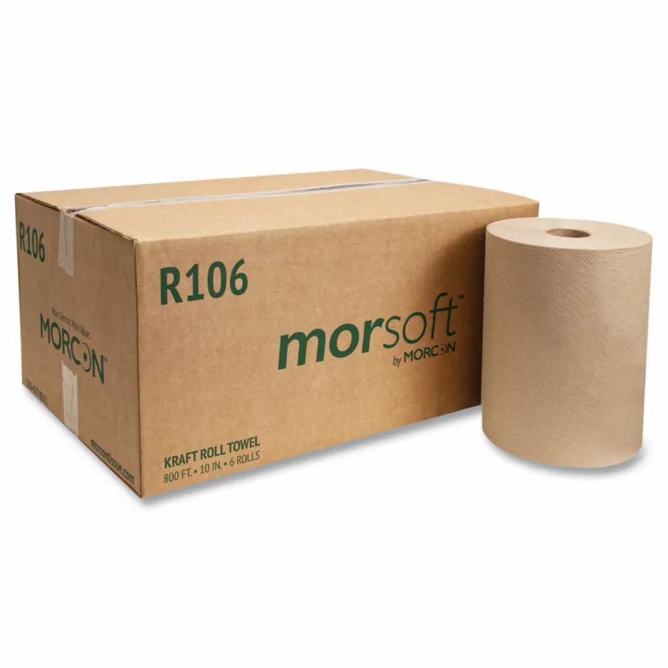 Morcon Tissue 10 Inch Roll Towels, 1-Ply, 10" x 800 ft, Kraft, 6 Rolls/Carton