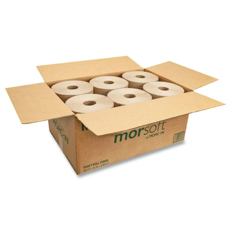 Morcon Tissue 10 Inch Roll Towels, 1-Ply, 10" x 800 ft, Kraft, 6 Rolls/Carton