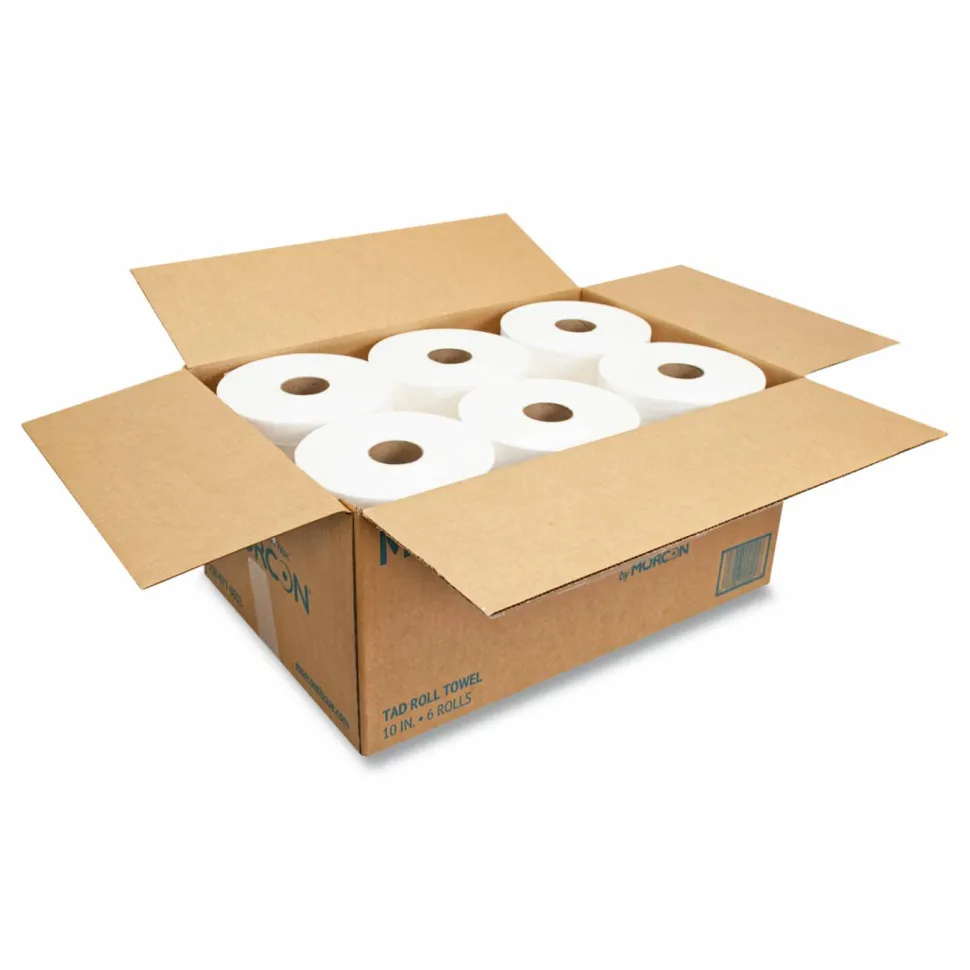 Morcon Tissue 10 Inch TAD Roll Towels, 1-Ply, 10" x 500 ft, White, 6 Rolls/Carton
