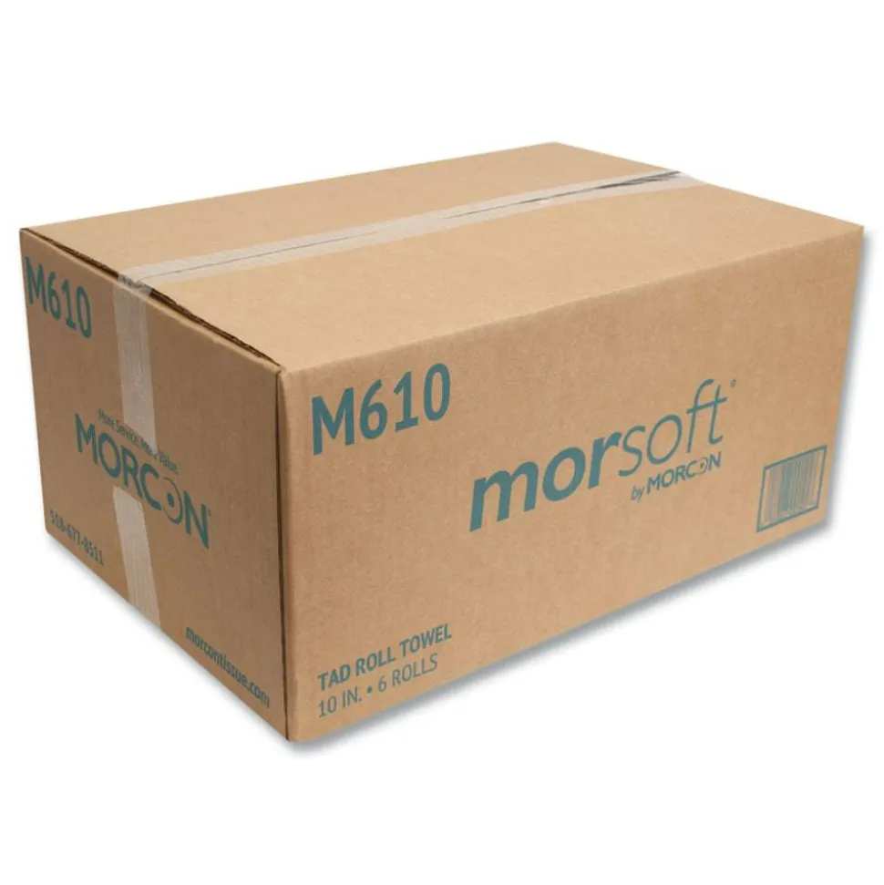 Morcon Tissue 10 Inch TAD Roll Towels, 1-Ply, 10" x 500 ft, White, 6 Rolls/Carton