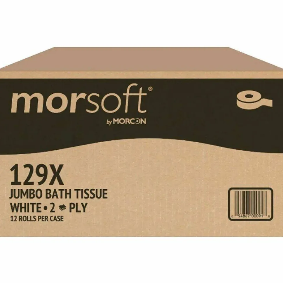 Morcon Tissue Jumbo Bath Tissue, Septic Safe, 2-Ply, 3.3" x 500 ft, White, 12 Rolls/Carton