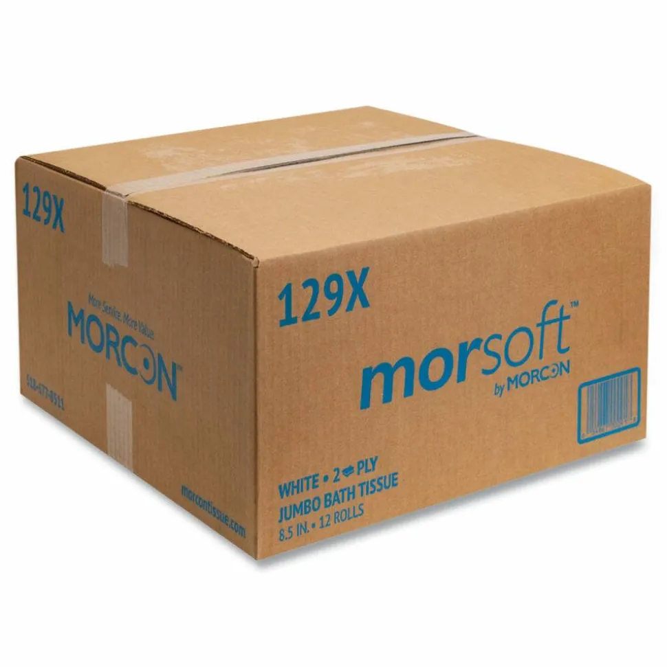 Morcon Tissue Jumbo Bath Tissue, Septic Safe, 2-Ply, 3.3" x 500 ft, White, 12 Rolls/Carton