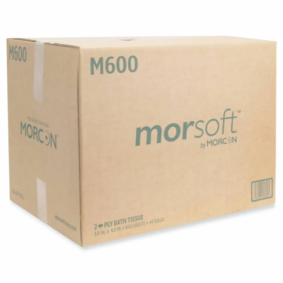 Morcon Tissue Morsoft Controlled Bath Tissue, Septic Safe, 2-Ply, White, 600 Sheets/Roll, 48 Rolls/Carton