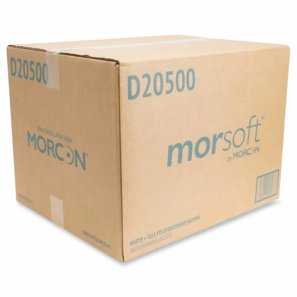 Morcon Tissue Morsoft Dispenser Napkins, 1-Ply, 6 x 13, White, 500/Pack, 20 Packs/Carton