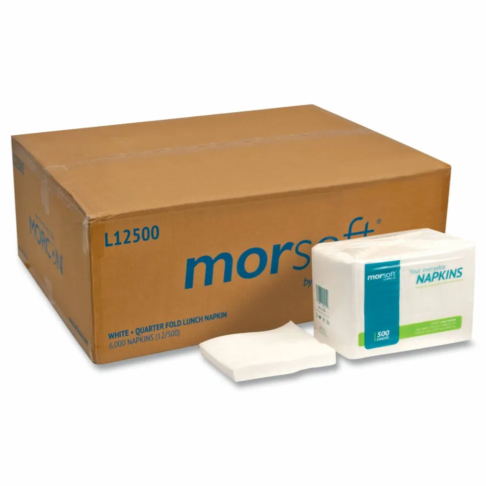 Morcon Tissue Morsoft 1/4 Fold Lunch Napkins, 1-Ply, 11.8 x 11.8, White, 6,000/Carton