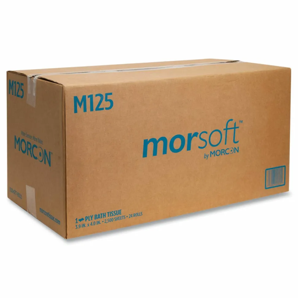 Morcon Tissue Small Core Bath Tissue, Septic Safe, 1-Ply, White, 2,500 Sheets/Roll, 24 Rolls/Carton