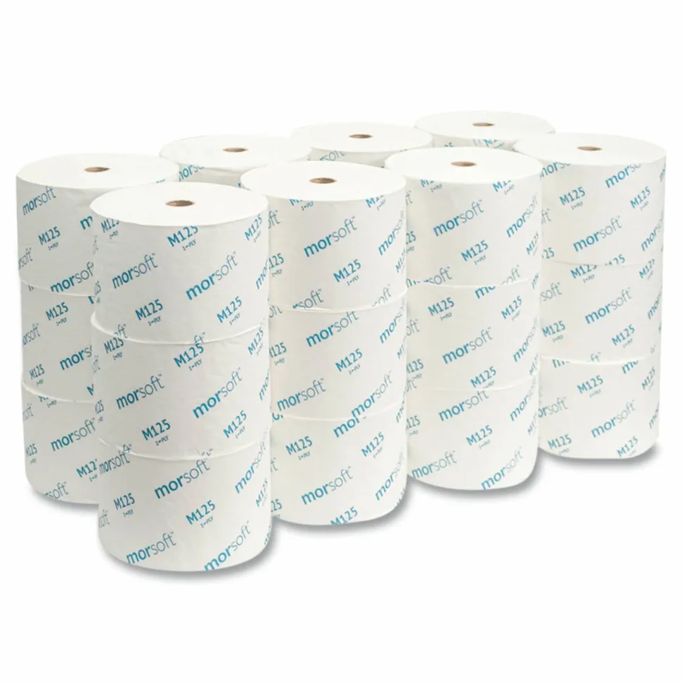 Morcon Tissue Small Core Bath Tissue, Septic Safe, 1-Ply, White, 2,500 Sheets/Roll, 24 Rolls/Carton
