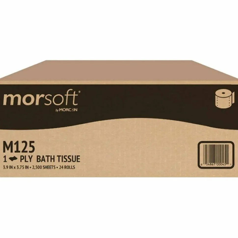 Morcon Tissue Small Core Bath Tissue, Septic Safe, 1-Ply, White, 2,500 Sheets/Roll, 24 Rolls/Carton