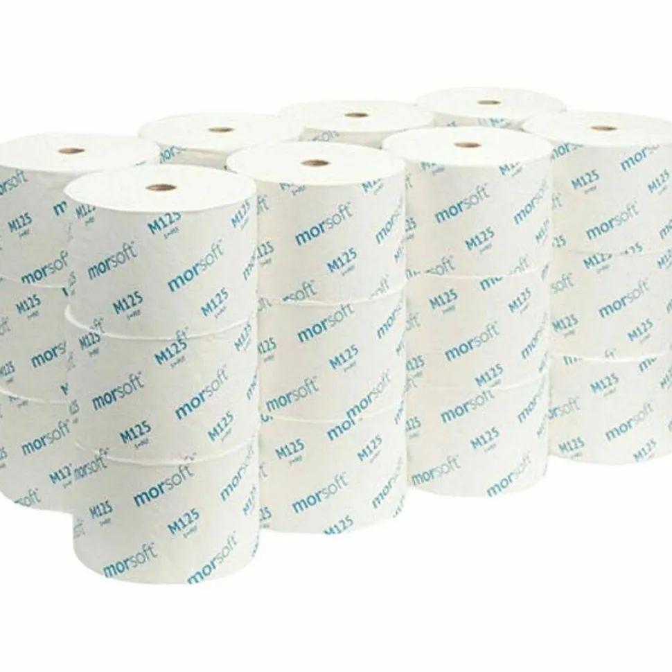 Morcon Tissue Small Core Bath Tissue, Septic Safe, 1-Ply, White, 2,500 Sheets/Roll, 24 Rolls/Carton