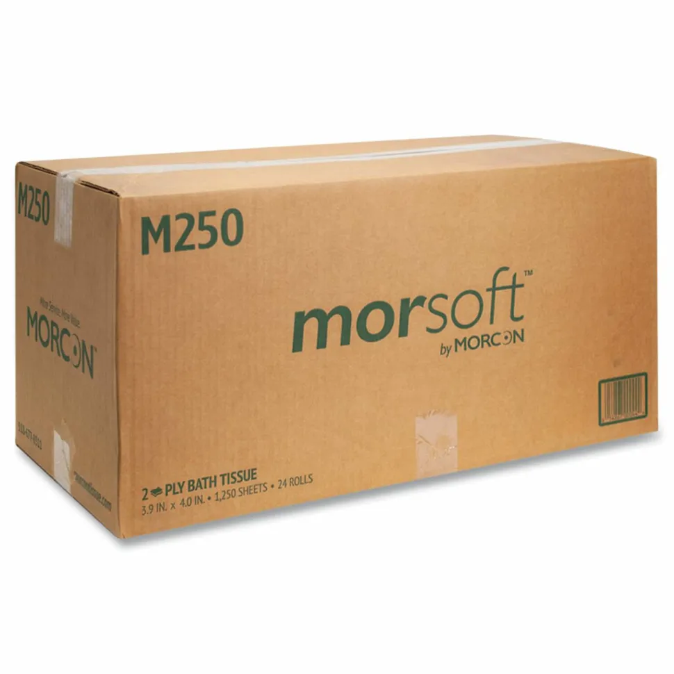 Morcon Tissue Small Core Bath Tissue, Septic Safe, 2-Ply, White, 1,250 Sheets/Roll, 24 Rolls/Carton