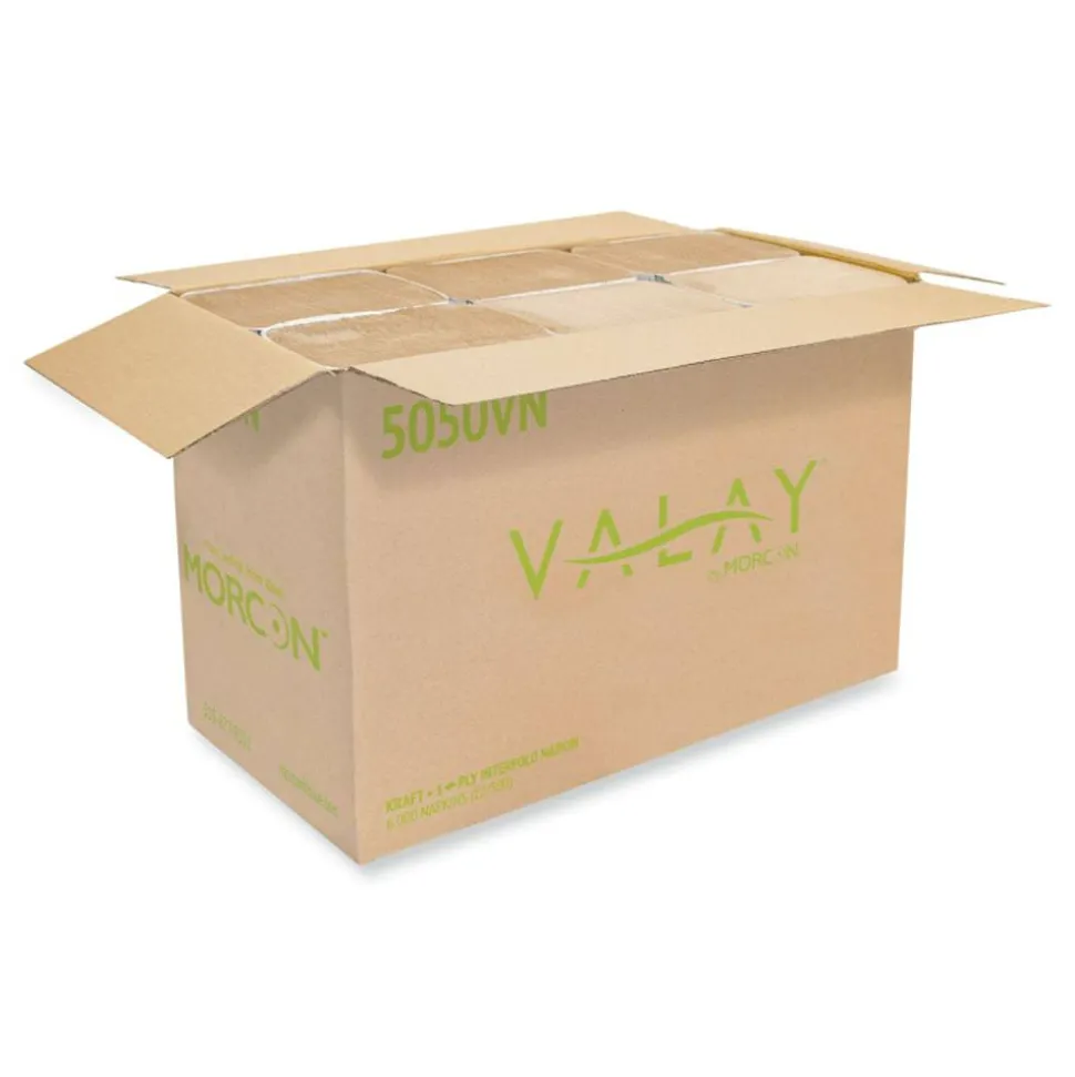 Morcon Tissue Valay Interfolded Napkins, 1-Ply, 6.3 x 8.85, Kraft, 6,000/Carton