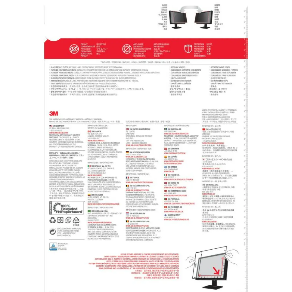 3M Privacy Filter Screen for Monitors, 30" Widescreen (16:10), PF300W1B