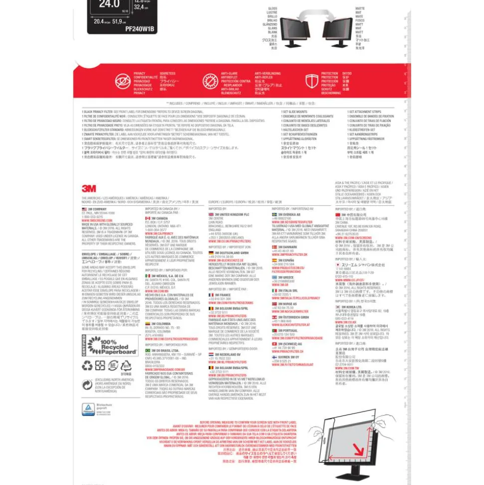 3M Privacy Filter Screen for 24" Widescreen Monitors, 16:10 Aspect Ratio, Reduces Blue Light, Anti-Glare