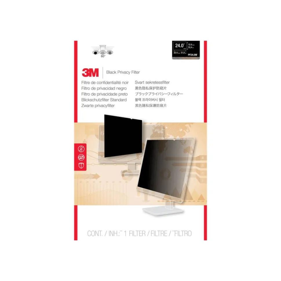 3M Privacy Filter Screen for 24" Widescreen Monitors, 16:10 Aspect Ratio, Reduces Blue Light, Anti-Glare