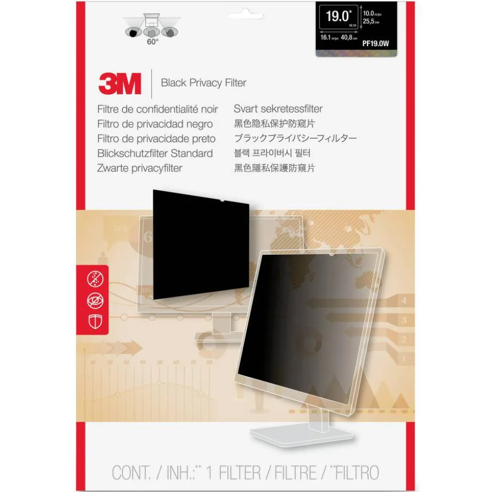 3M Privacy Filter Screen for 19" Widescreen Monitors, 16:10 Aspect Ratio, Reduces Blue Light, Anti-Glare