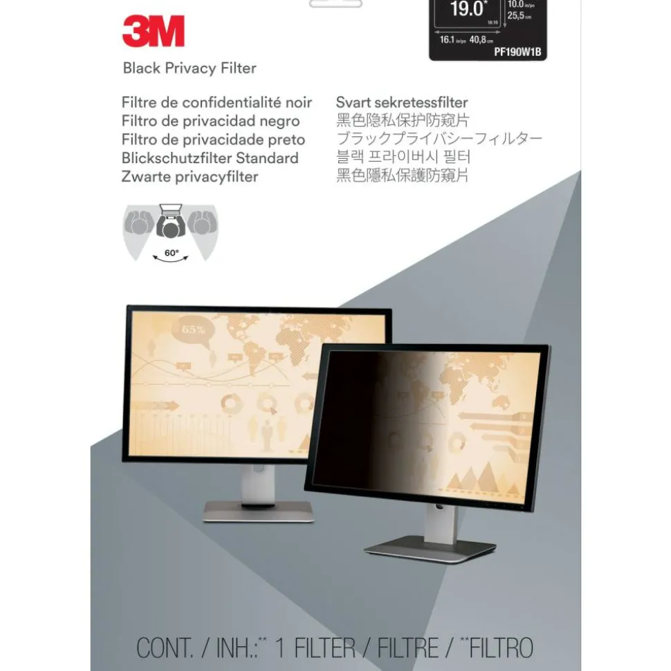 3M Privacy Filter Screen for 19" Widescreen Monitors, 16:10 Aspect Ratio, Reduces Blue Light, Anti-Glare