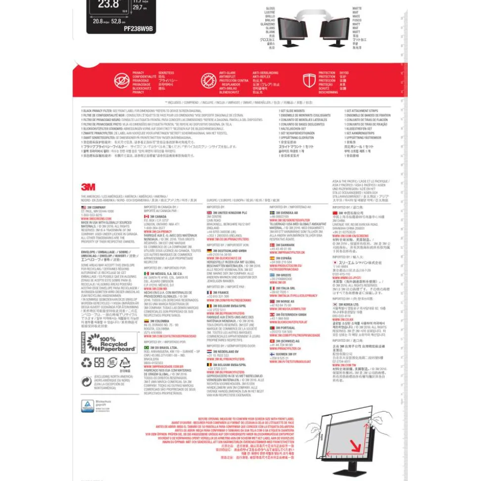 3M Privacy Filter Screen for 23" Widescreen Monitors, 16:9 Aspect Ratio, Reduces Blue Light, Anti-Glare