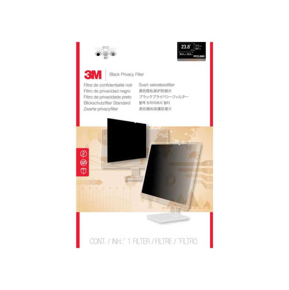 3M Privacy Filter Screen for 23" Widescreen Monitors, 16:9 Aspect Ratio, Reduces Blue Light, Anti-Glare