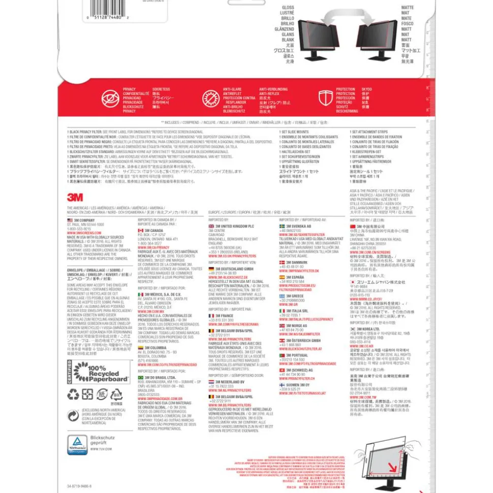 3M Privacy Filter Screen for 19" Widescreen Monitors, 5:4 Aspect Ratio, Reduces Blue Light, Anti-Glare