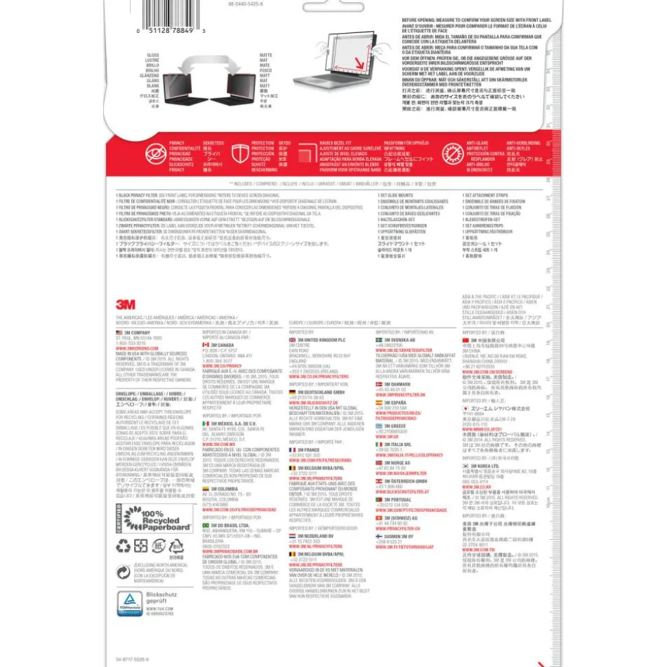 3M Privacy Filter Screen with COMPLY Attachment for 14" Widescreen Laptops, 16:9 Aspect Ratio, Reduces Blue Light, Anti-Glare