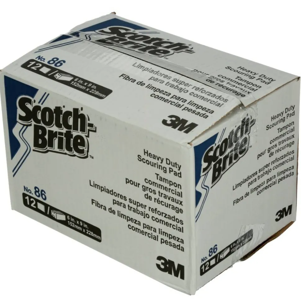 3M Scotch-Brite 86 Heavy-Duty Commercial Scouring Pads, 6" x 9", Green, Pack Of 12