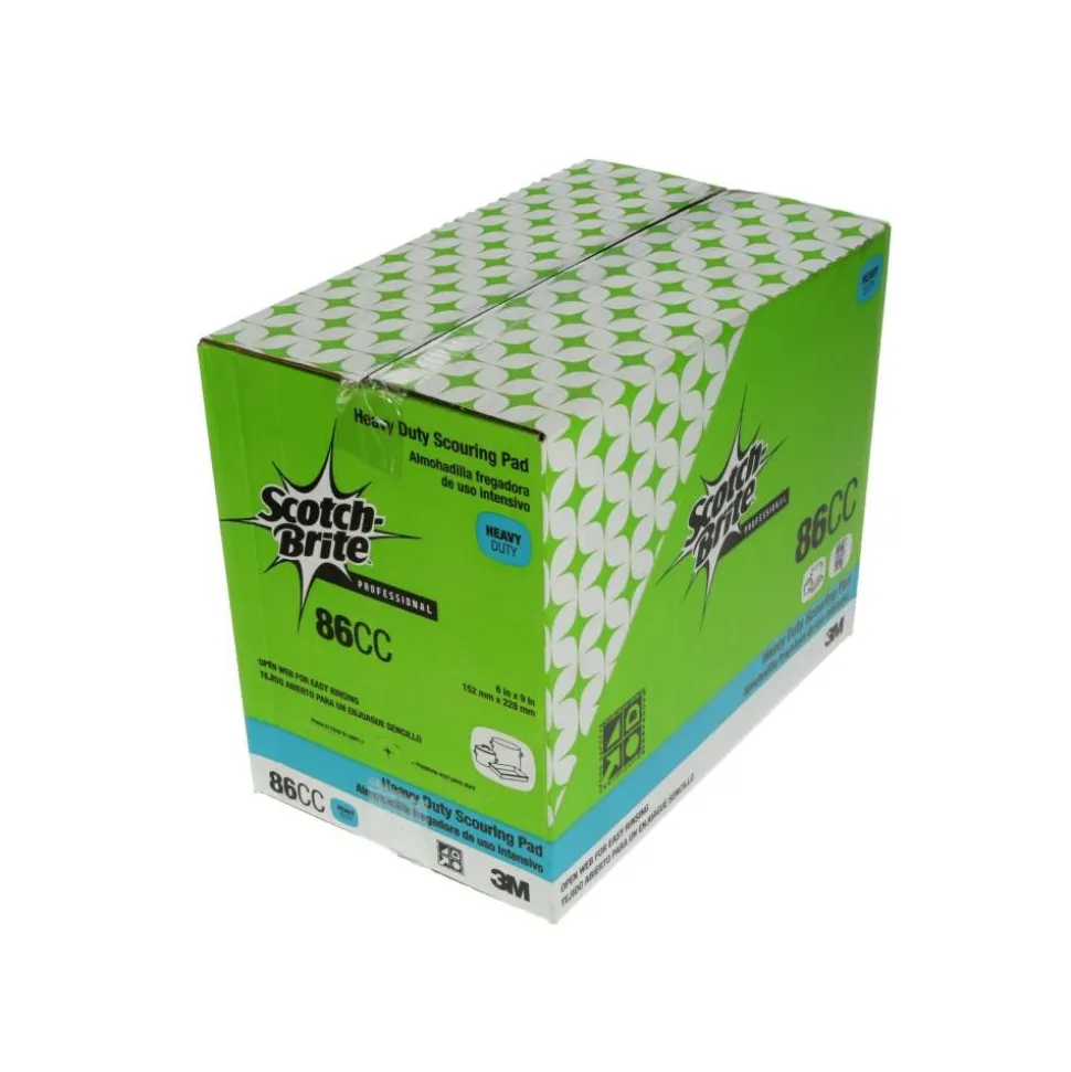 3M Scotch-Brite 86 Heavy-Duty Commercial Scouring Pads, 6" x 9", Green, Pack Of 12