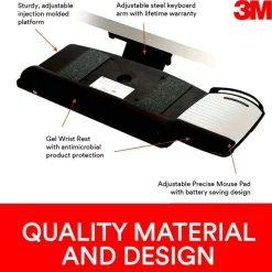 3M Sit/Stand Adjustable Keyboard Tray, Black