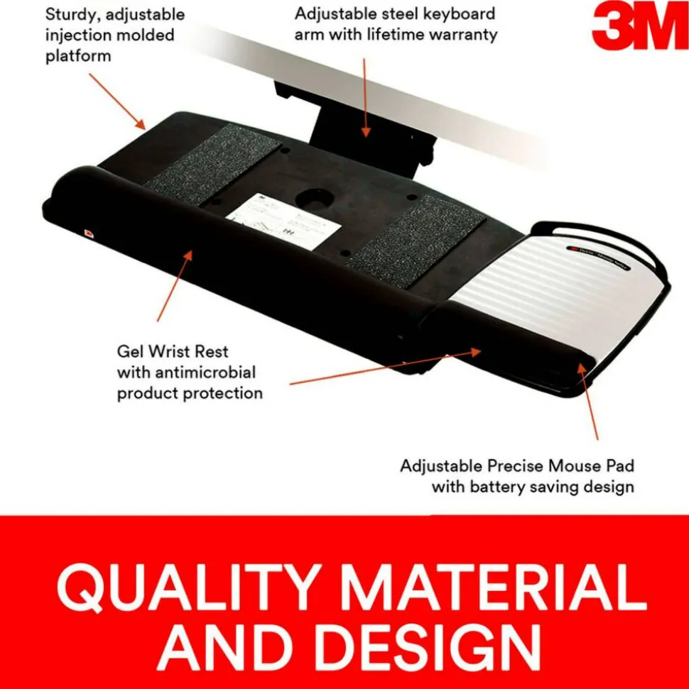3M Sit/Stand Adjustable Keyboard Tray, Black