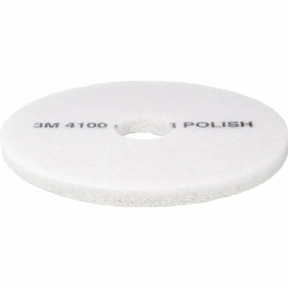 3M 4100 Super Polishing Floor Pads, 20" Diameter, White, Box Of 5