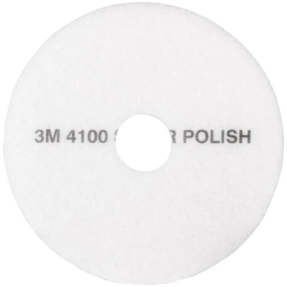 3M 4100 Super Polishing Floor Pads, 20" Diameter, White, Box Of 5