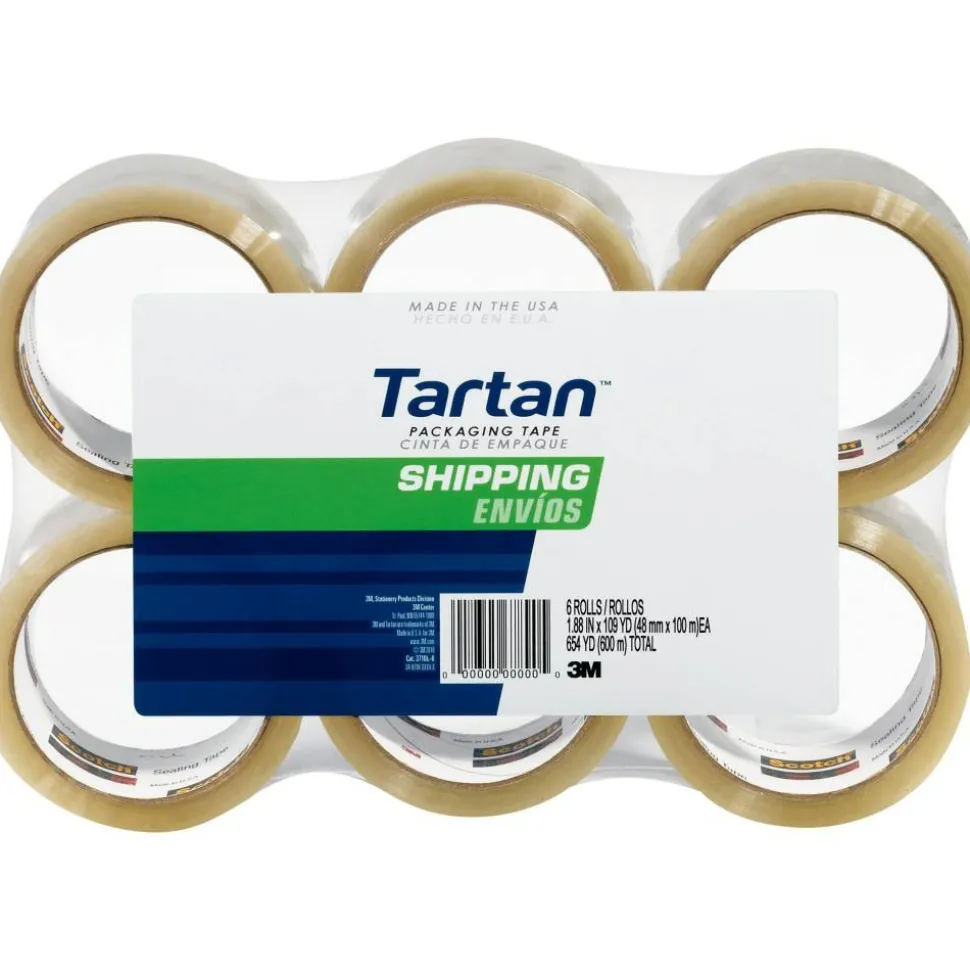 3M Tartan 3710 General Purpose Packaging Tape, 1-7/8" x 54.6 Yd., Clear, Pack Of 6 Rolls