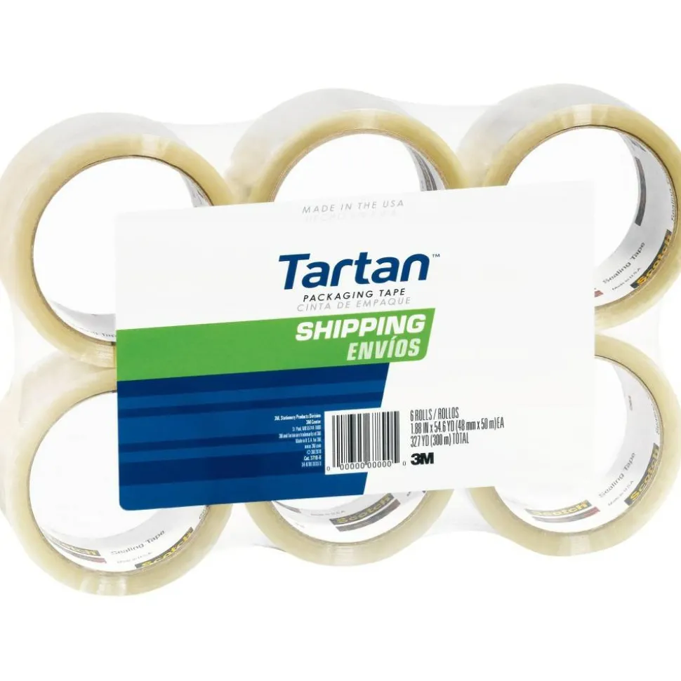 3M Tartan 3710 General Purpose Packaging Tape, 1-7/8" x 54.6 Yd., Clear, Pack Of 6 Rolls