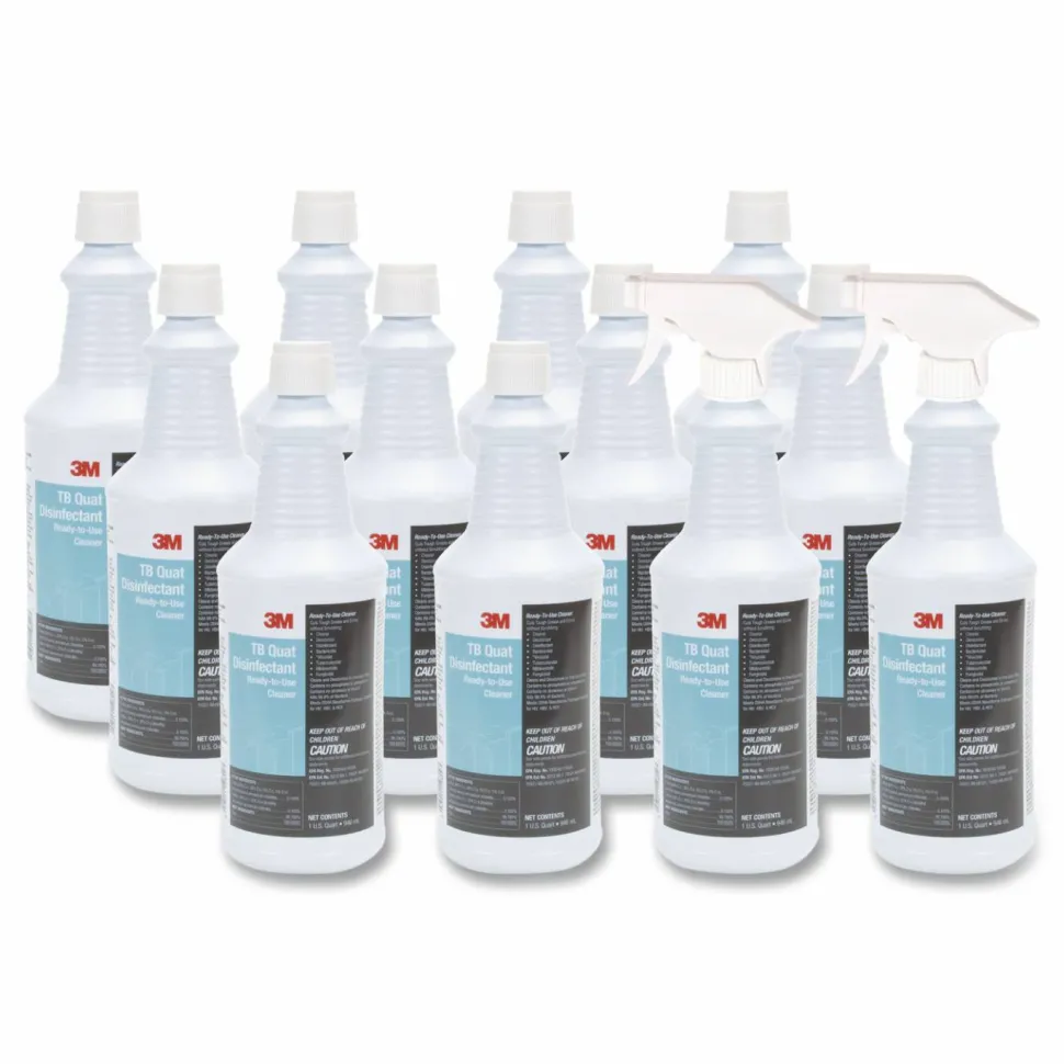 3M TB Quat Disinfectant Ready-to-Use Cleaner, Fresh Scent, 32 oz Bottle, 12 Bottles and 2 Spray Triggers/Carton