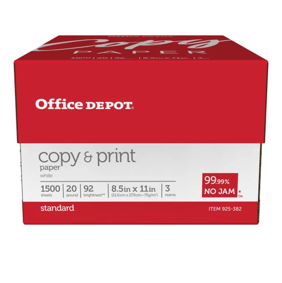Multi-Use Printer & Copy Paper, White, Letter (8.5" x 11"), 1500 Sheets Per Case, 20 Lb, 92 Brightness