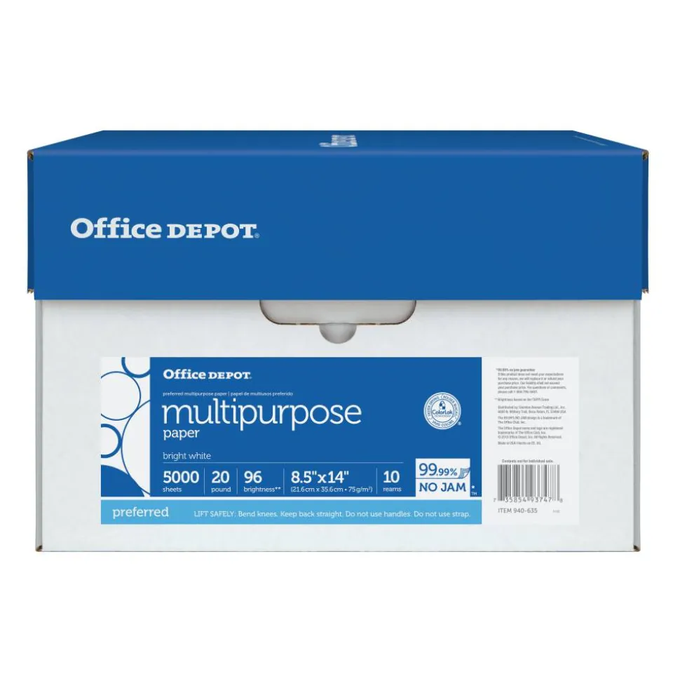 Multi-Use Printer & Copy Paper, White, Legal (8.5" x 14"), 5000 Sheets Per Case, 20 Lb, 96 Brightness