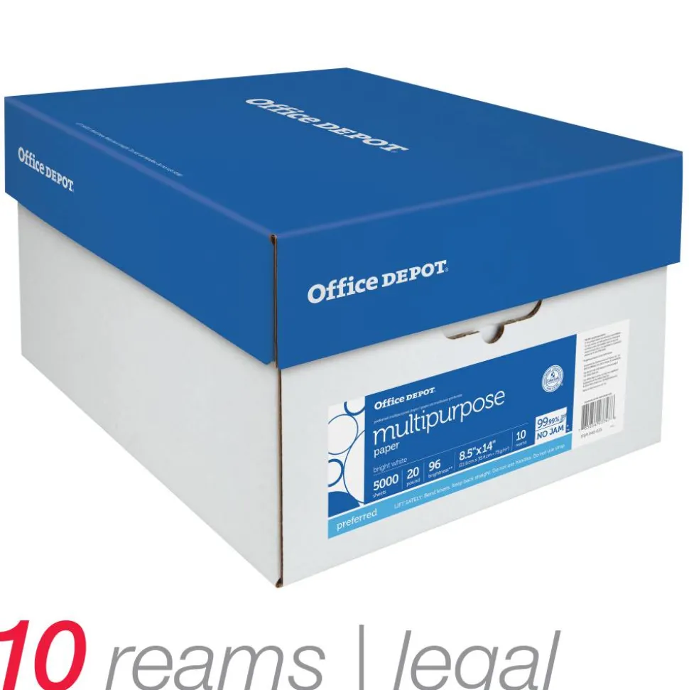 Multi-Use Printer & Copy Paper, White, Legal (8.5" x 14"), 5000 Sheets Per Case, 20 Lb, 96 Brightness