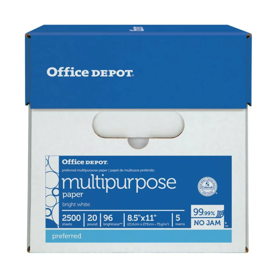 Multi-Use Printer & Copy Paper, White, Letter (8.5" x 11"), 2500 Sheets Per Case, 20 Lb, 96 Brightness, 58288