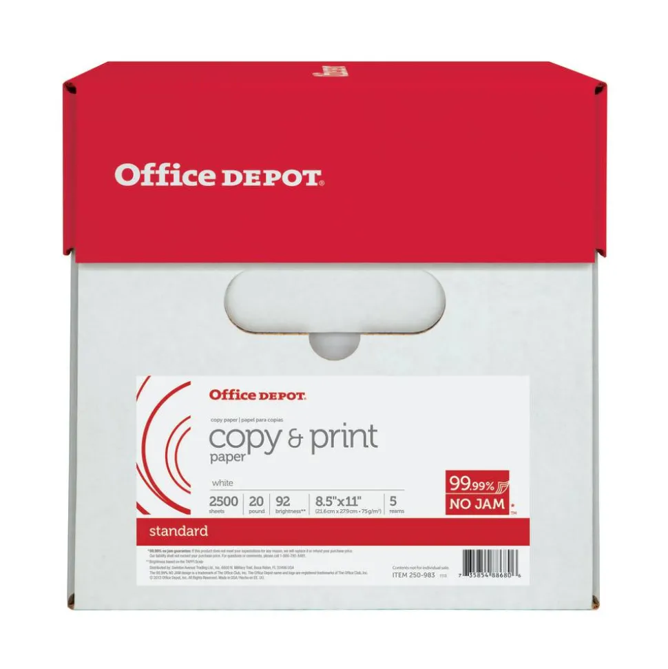 Multi-Use Printer & Copy Paper, White, Letter (8.5" x 11"), 2500 Sheets Per Case, 20 Lb, 92 Brightness, 851201CS