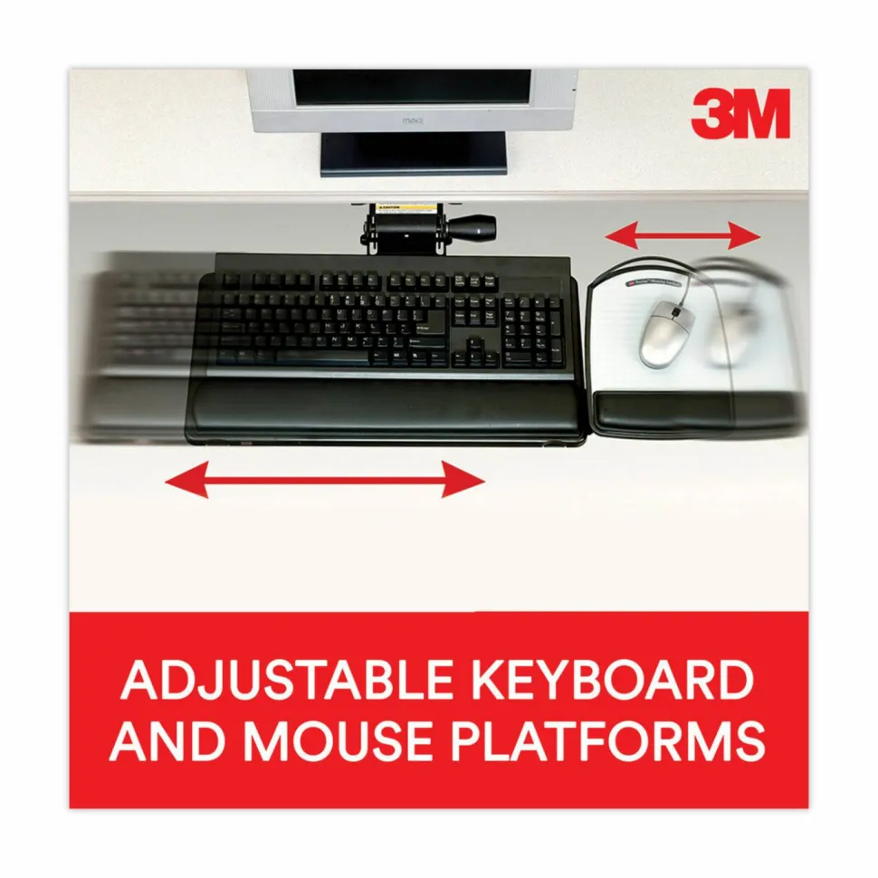 3M Underdesk Knob-Adjustable Keyboard Tray, Black, T32809