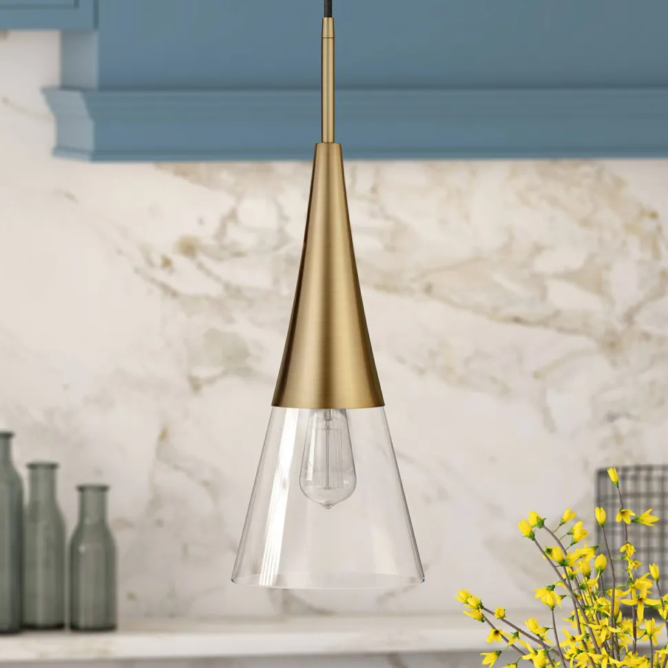 Myra 7.5" Wide Pendant with Glass Shade in Brass/Clear