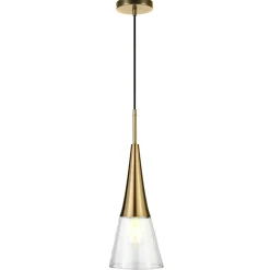 Myra 7.5" Wide Pendant with Glass Shade in Brass/Clear